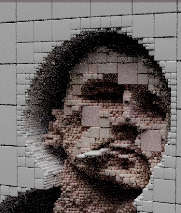 Cube Mosaic portrait rendered as an array of geometric blocks