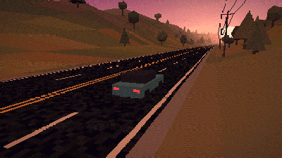 HIGHWAY 22:00 stop-motion: camera circling the low-poly car at sunset