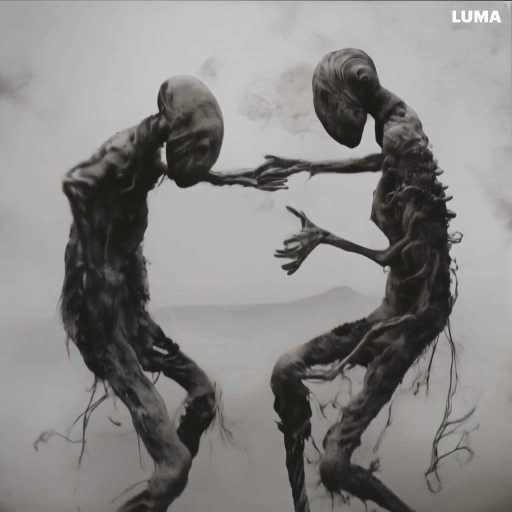 Two abstract figures from the OPET ONI generative audiovisual piece