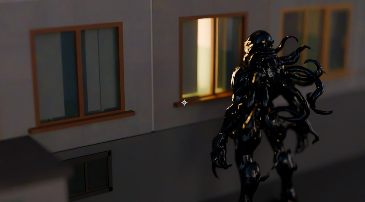 Creature test against a procedural Panelka facade